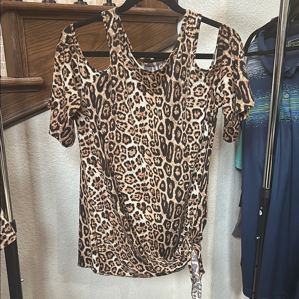 Crazy Train Leopard Print Cut Out Tie Front Blouse
